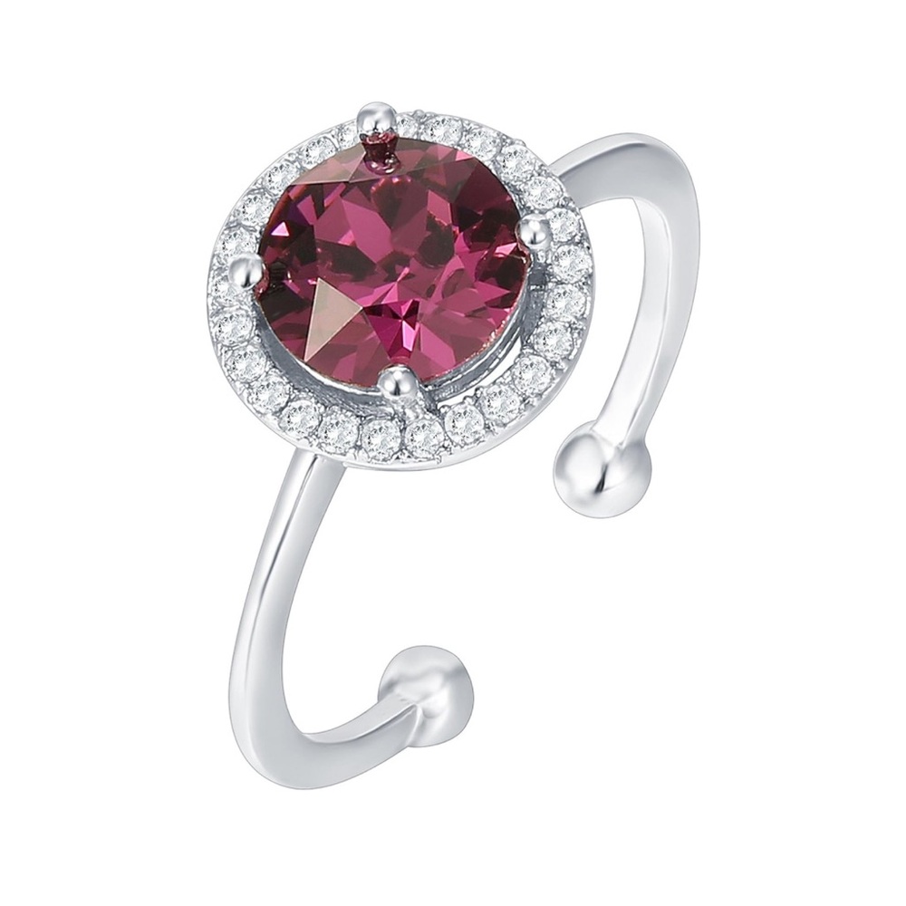Dainty Amethyst Halo 14k White Gold February Birthstone Ring - Picture 4 of 11